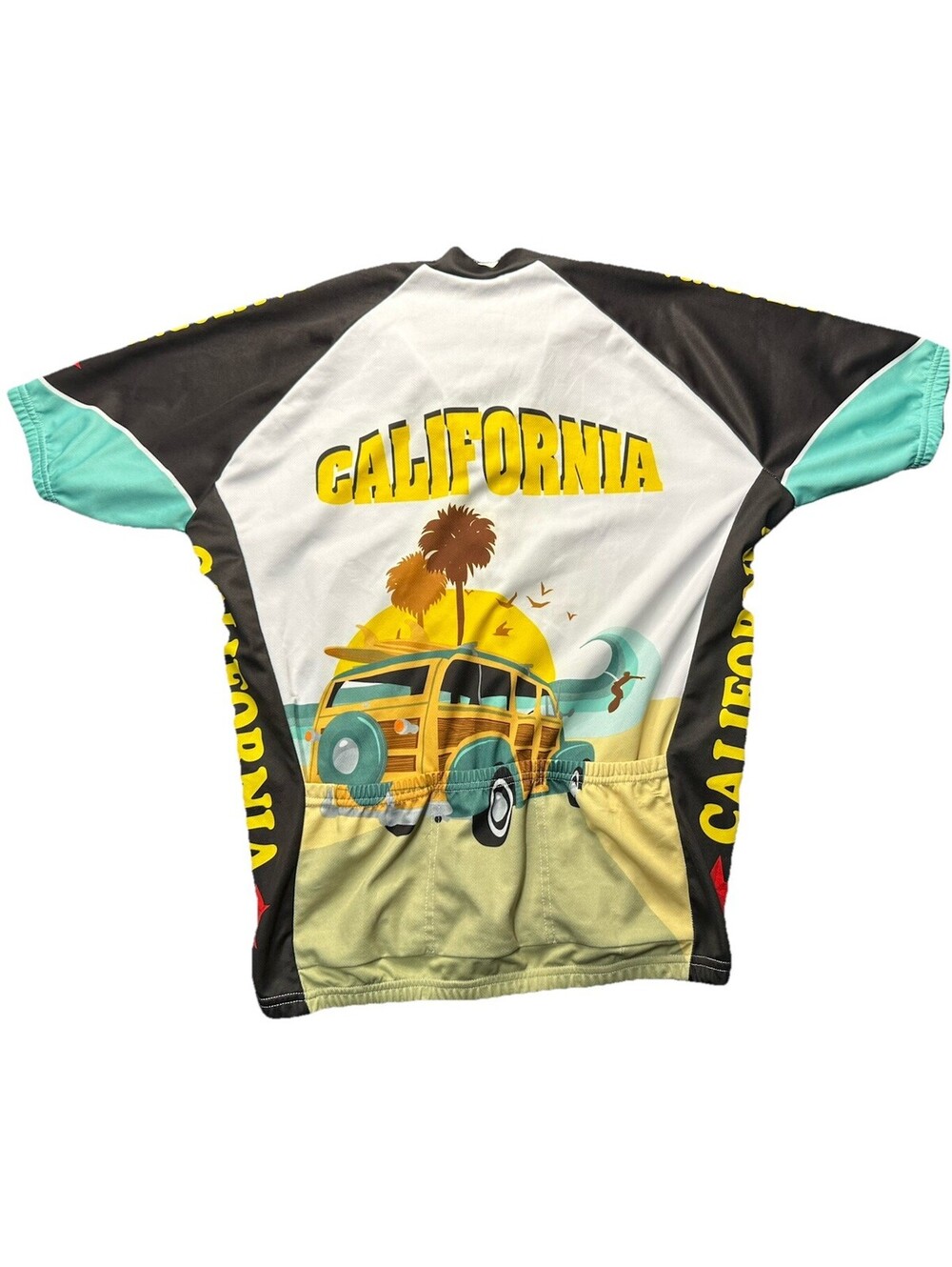 California Cycling Jersey Surf Beach Retro Vibe Full Zip Bike Shirt XXL